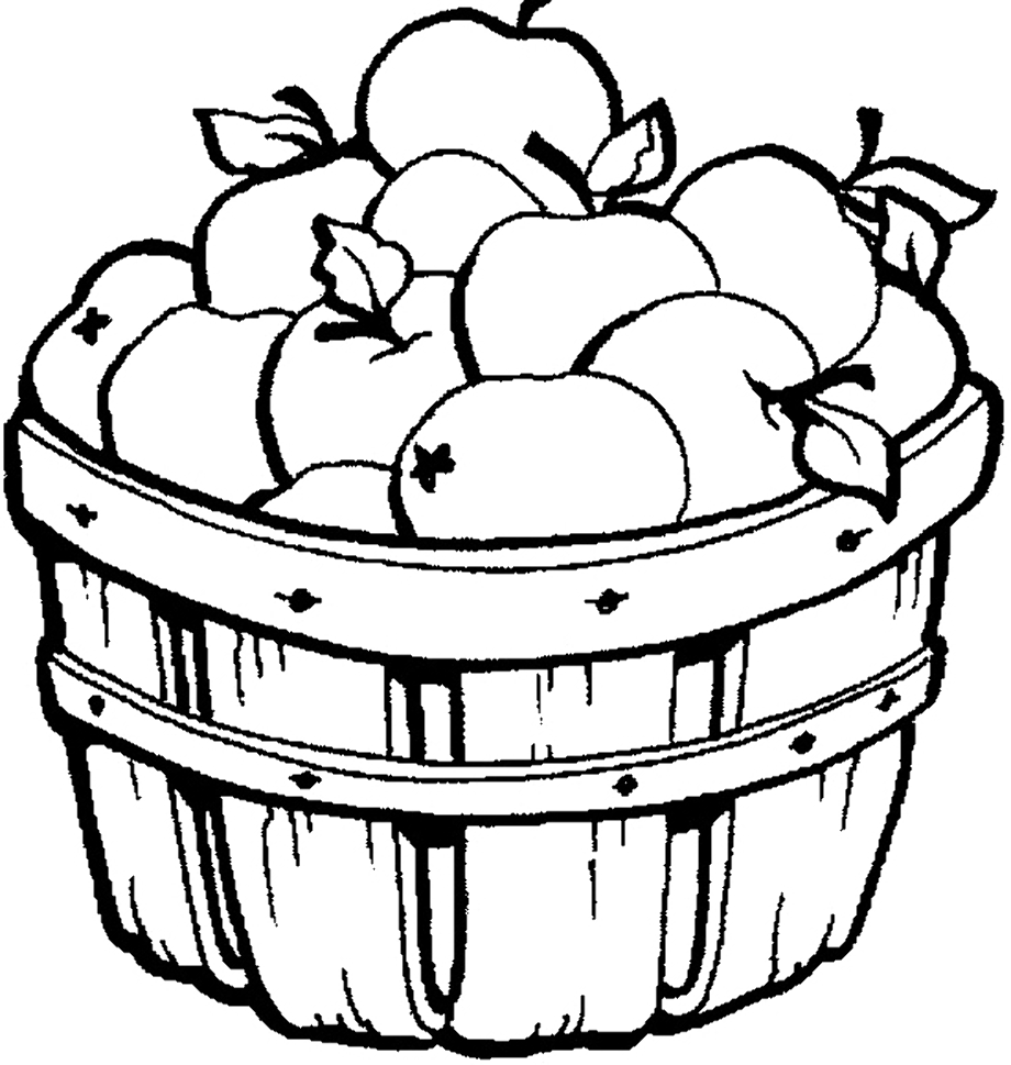 apple clipart black and white basket