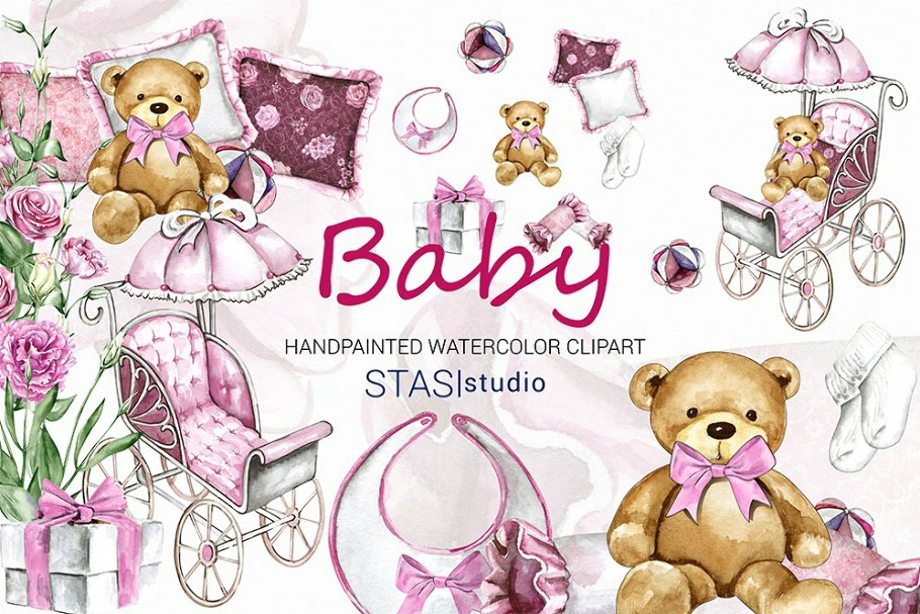 baby girl clipart watercolor