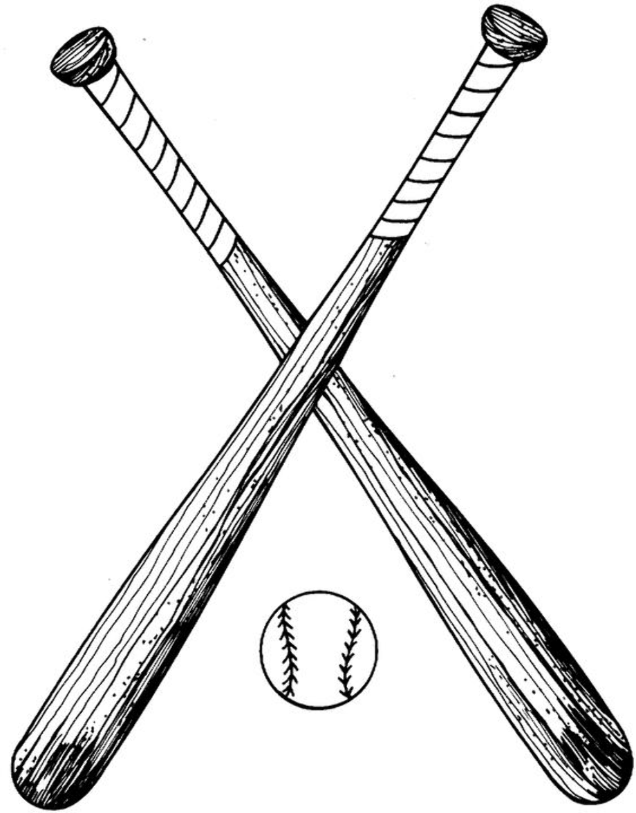 baseball clipart black and white crossed