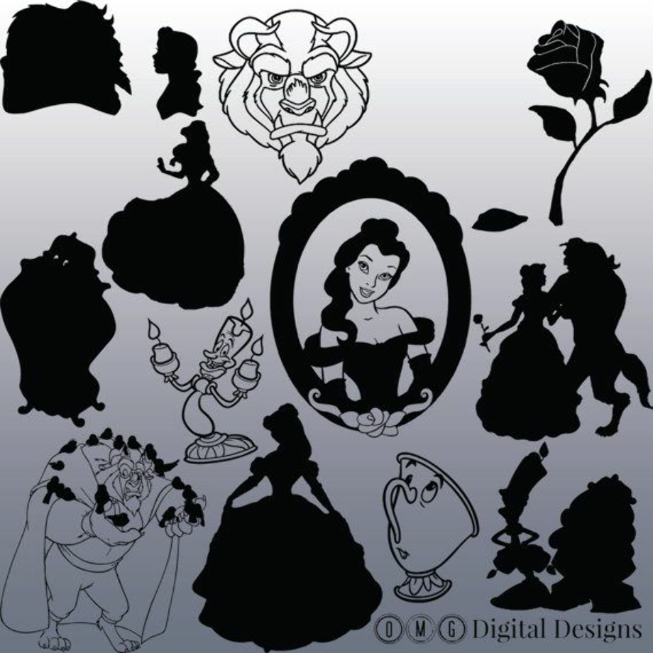 beauty and the beast clipart outline