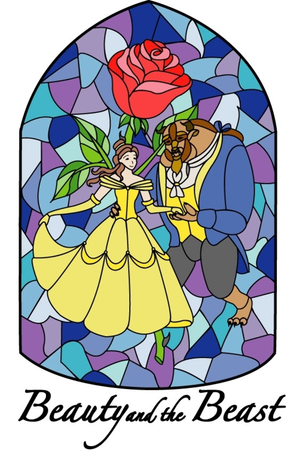 beauty and the beast clipart stained glass