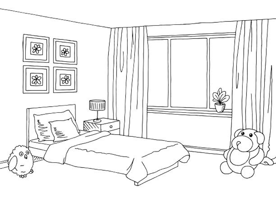 Bedroom Outline Drawing ~ Hotel Room Coloring Bed Bedroom King Drawing ...