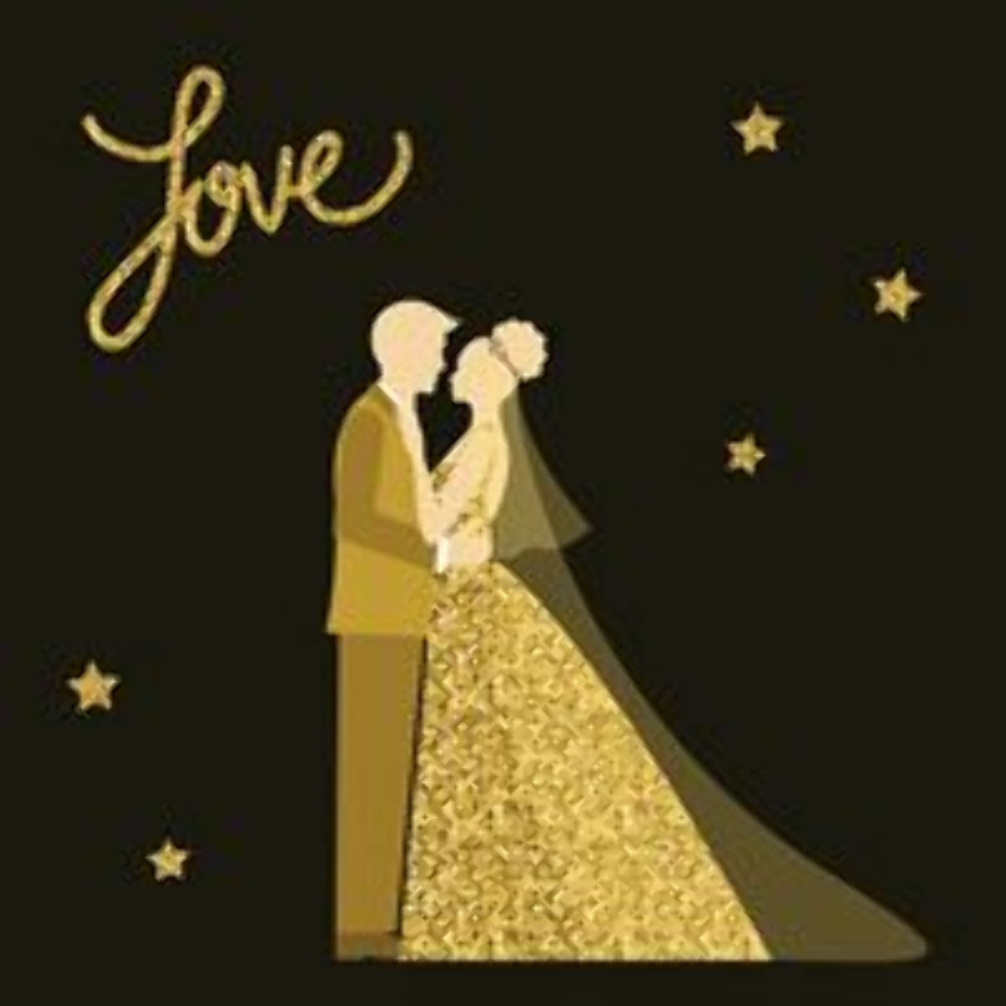 bride and groom clipart gold