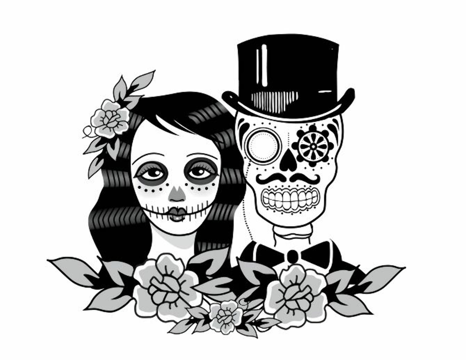 Bride and groom sugar skull