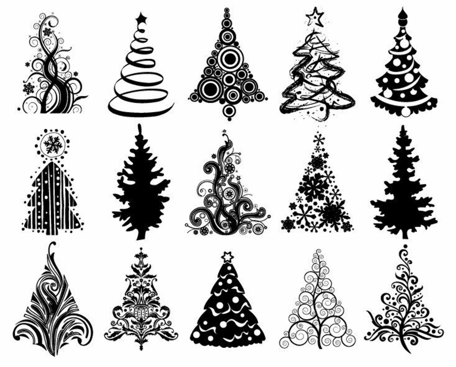 christmas tree clipart black and white vector