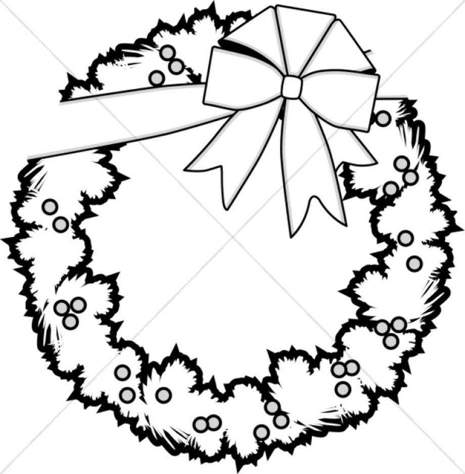 christmas clipart black and white wreath