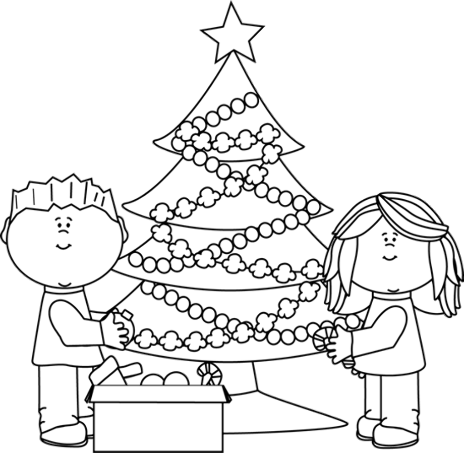 christmas clipart black and white kids