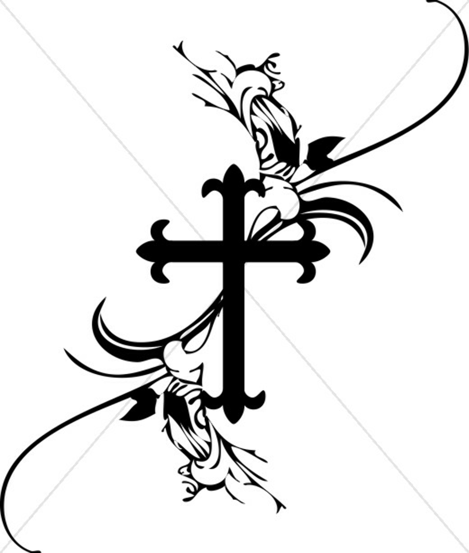 cross clipart black and white floral