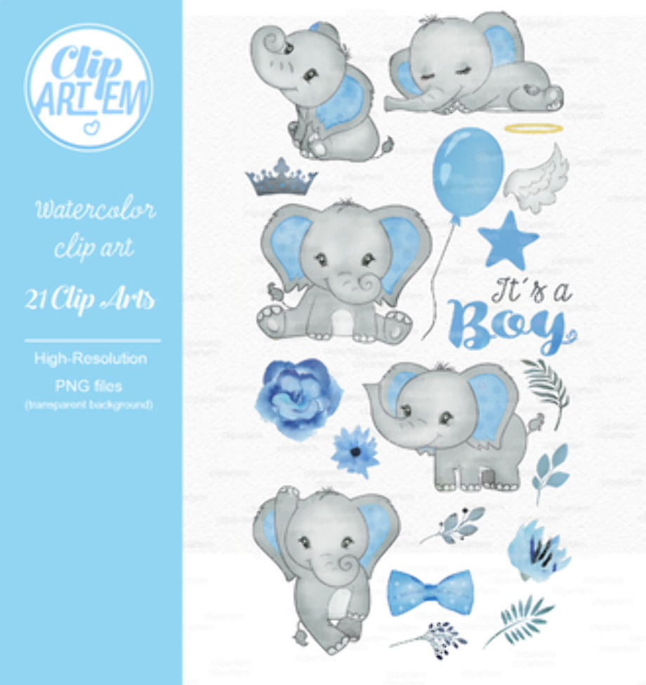 baby elephant clipart blue