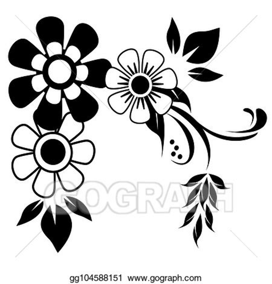 black and white flower clipart corner