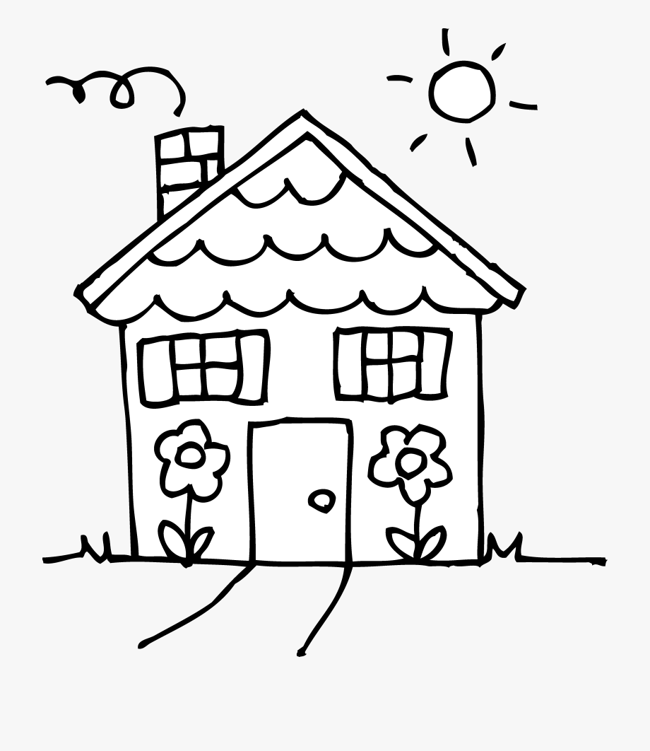 house clipart black and white cartoon