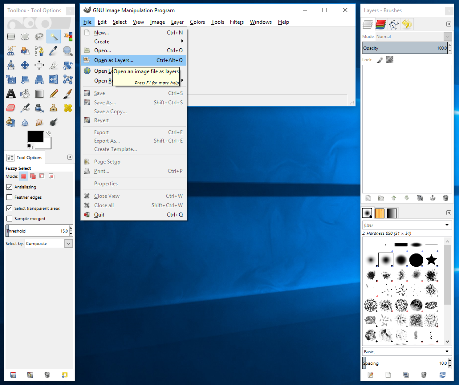 how to make an image transparent gimp