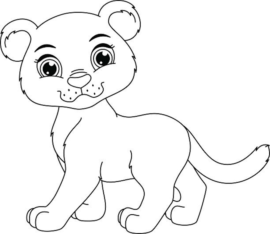 lion clipart black and white cub