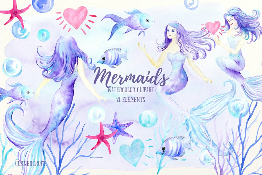 mermaid clip art watercolor