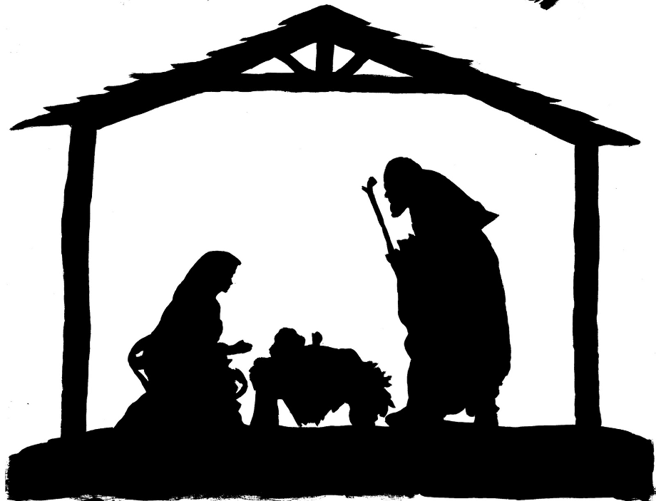 christmas clipart black and white nativity