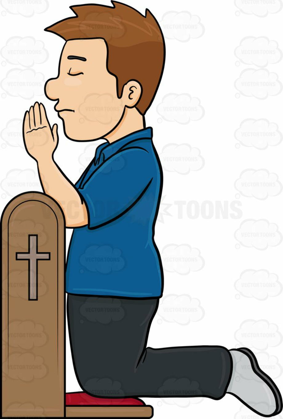 Cartoon Boy Kneeling Prayer Stock Illustrations 115 C