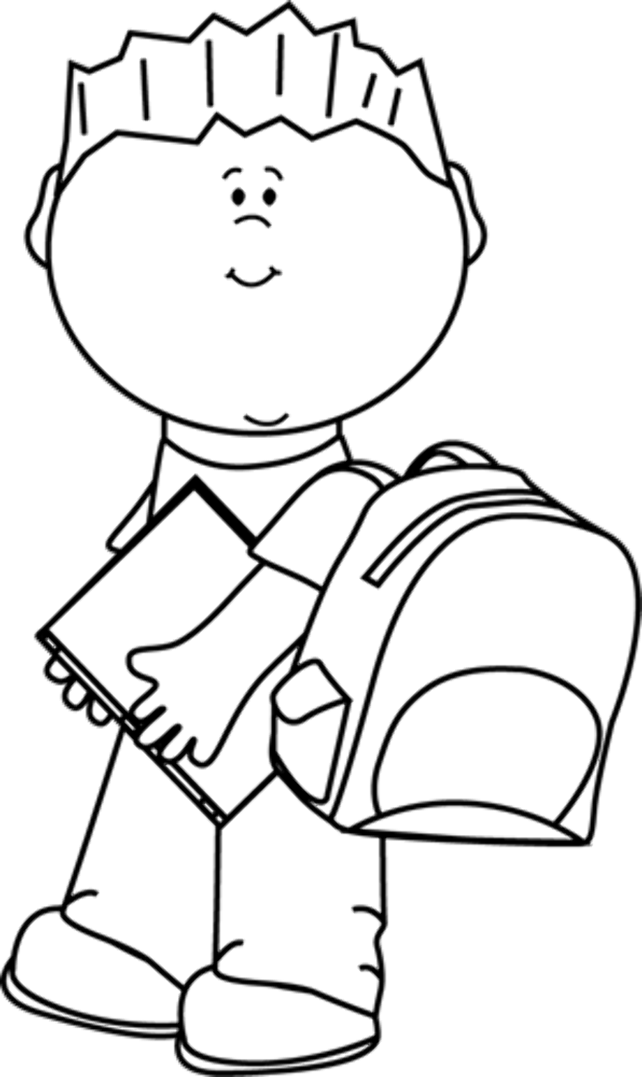 school clipart black and white boy