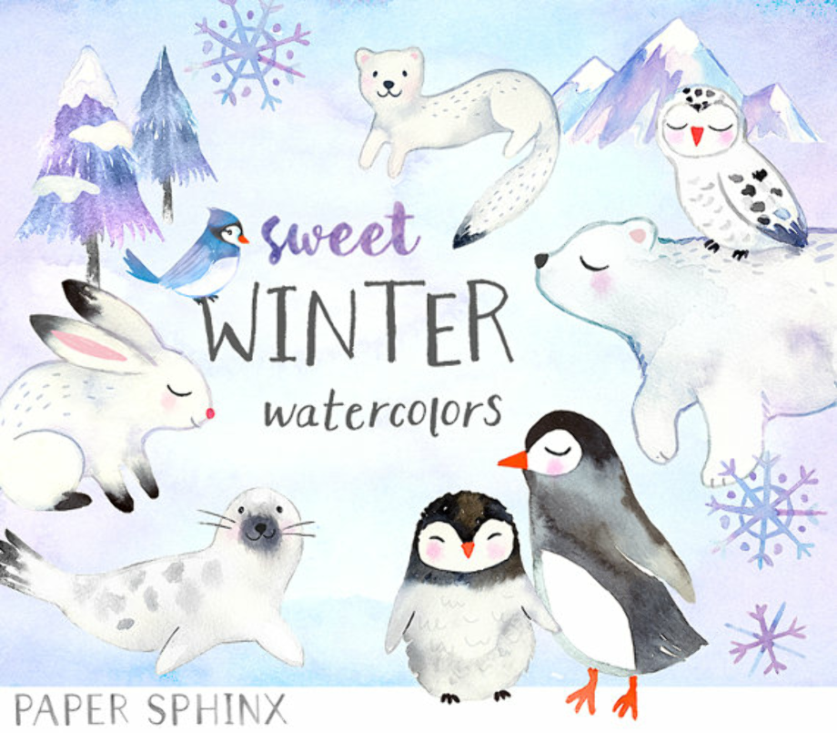 winter clip art watercolor