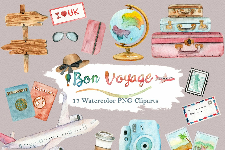 travel clipart watercolor