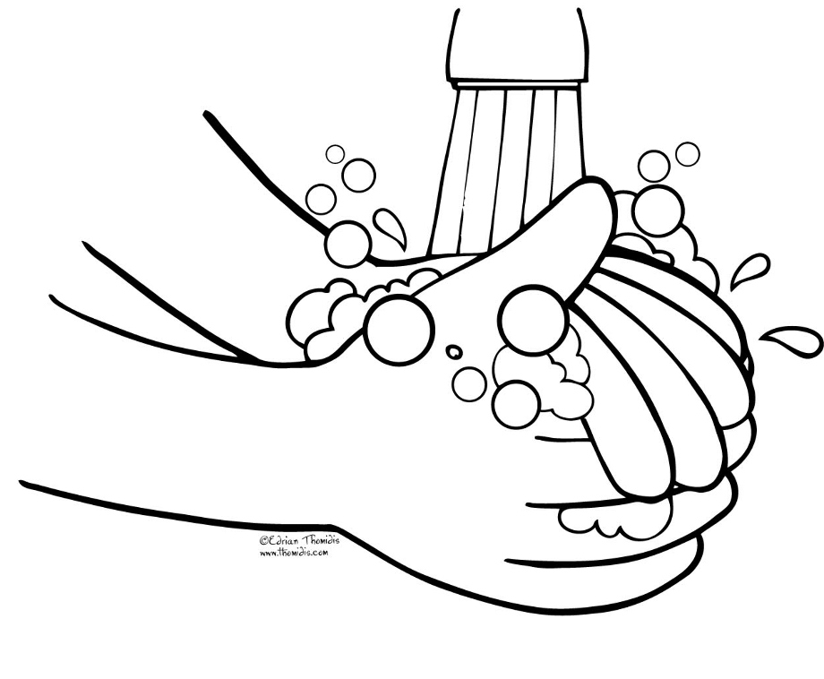 wash hands clipart colouring page