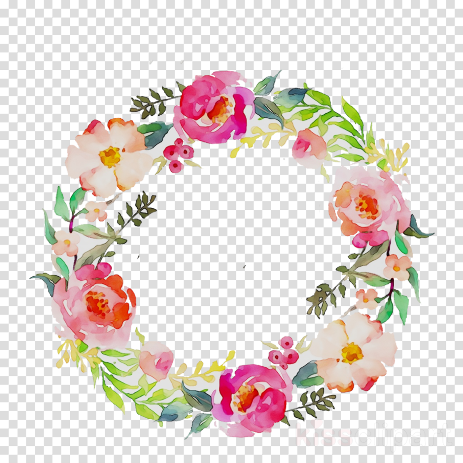 Items Similar To Pink Flowers Watercolor Wreath Clip Art Clipart | My ...