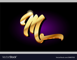 M alphabet letter golden 3d logo icon design