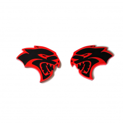 2x OEM HELLCAT Side Emblems Badge 3D logo SRT Challenger Charger Red Frame