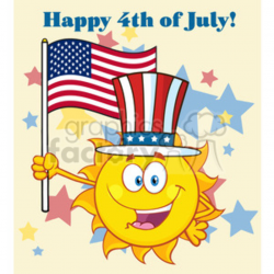 cute sun cartoon mascot character with patriotic hat holding an american  flag vector illustration with background text happy 4th july clipart. ...