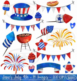 Watercolor 4th of July Clipart - Cute July Fourth Download - Instant ...