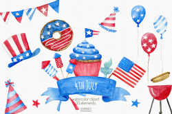 watercolor 4th july clipart set By Autumn Breeze | TheHungryJPEG.com