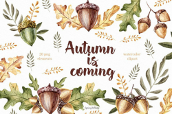 Autumn coming Fall clipart Acorn clipart watercolor clipart ...