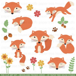 Woodland Clip Art. Forest Clipart. Fox Clip Art. Acorn ...