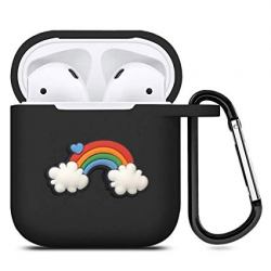 Rainbow AirPods Case Black Soft TPU Full Protective Cover Compatible with  AirPods 2 & 1