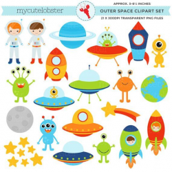 Outer Space Clipart Set - clip art of aliens, spaceships, astronauts ...