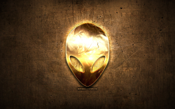 Download wallpapers Alienware golden logo, artwork, brown ...