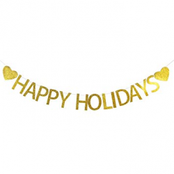 LOVELY BITON™ Gold Happy Holidays Letters Banner Decoration Kit Themed  Party Banner for Birthday Wedding Showers Photo Props Window Decor