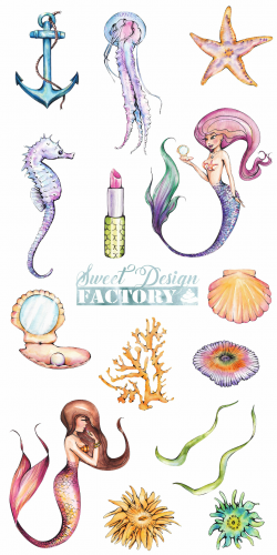 Mermaid clipart/ anchor clipart/ seahorse clip art/ starfish clip ...