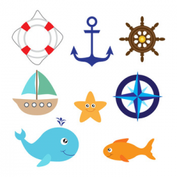 Nautical Vector Clipart | Whale, Ship, Boat, Anchor, Ocean, Sea