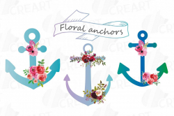 Colorful Floral Anchor clip art collection, watercolor flora
