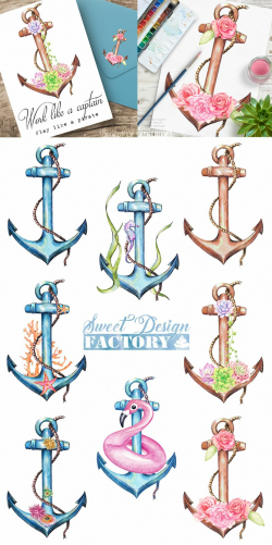 Anchor clipart/ flower clipart/ sea/ nautical clipart/ beach clipart ...