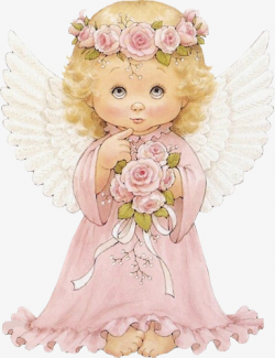 Lovely Hand-painted Pink Angel, Angel Clipart, Pink Flowers, Pink ...