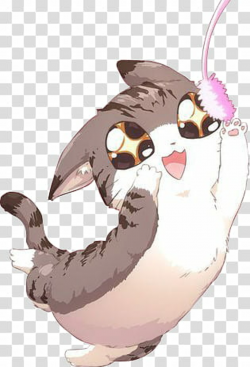 Kawaii Cats, gray and white cat anime character transparent ...