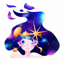 Tesla Lovegood - Anime Girl With Galaxy Hair | Transparent ...