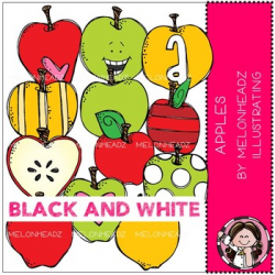Apples clip art - BLACK AND WHITE - Melonheadz Clipart
