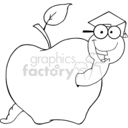 black and white outline of a graduate worm in an apple clipart.  Royalty-free clipart # 382391