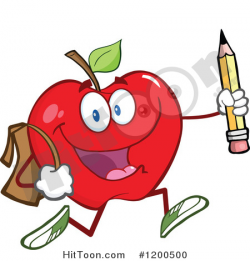 Apple Clipart #1200500: Happy Red Apple Running with a Backpack and ...