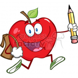 5801 Royalty Free Clip Art Happy Red Apple Character With School Bag ...