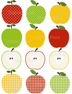 Apple Clip Art Set - red, green and yellow patterned printable ...