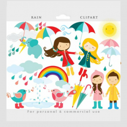 Rain clipart - rain clip art, cute, whimsical, flying girl umbrellas ...