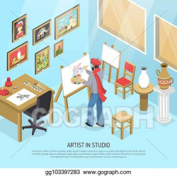 Vector Art - Artist in studio isometric illustration ...